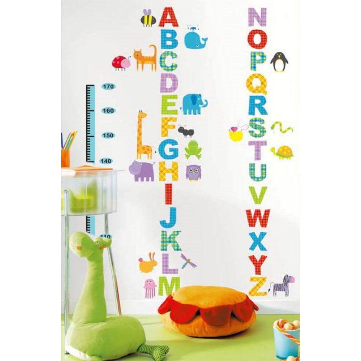 Stickers Muraux décoration adhésifs Toise pour Enfants avec Alphabet et Animaux