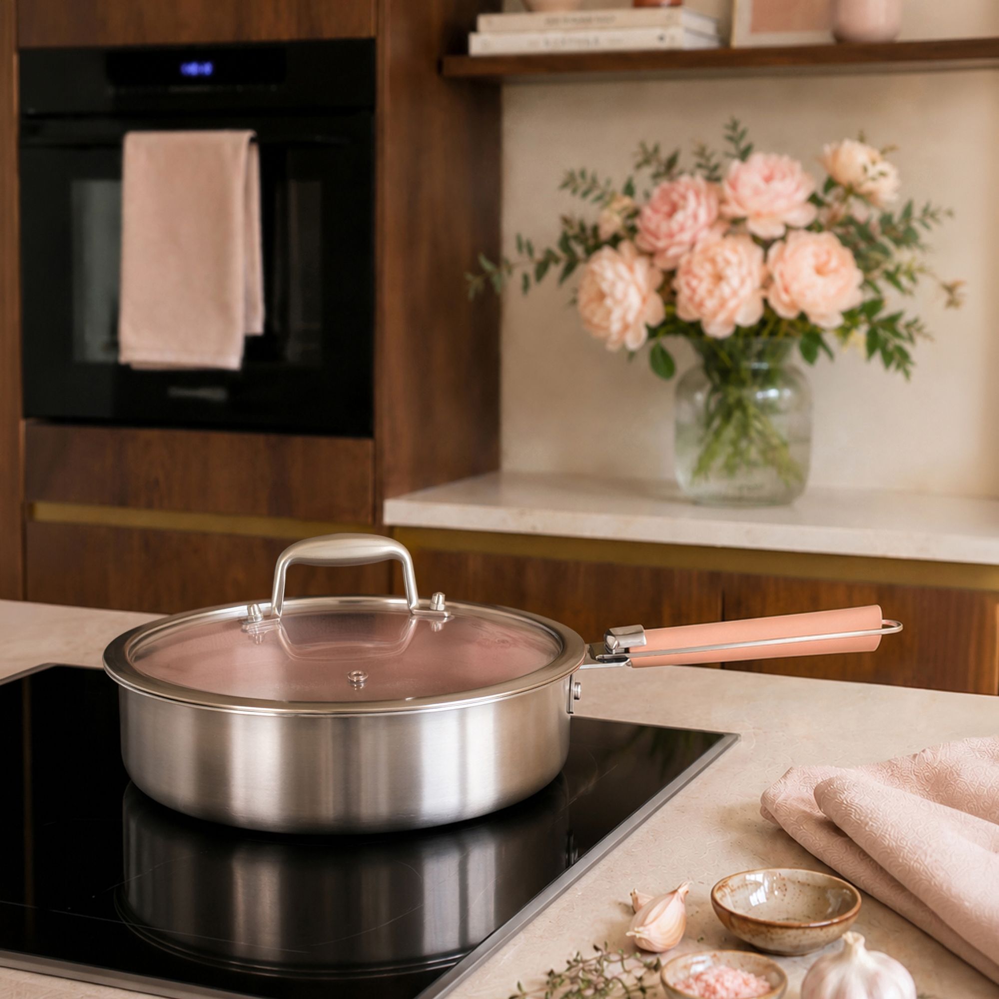 Sauteuse 24cm en acier inoxydable et manche amovible rose AGLAE