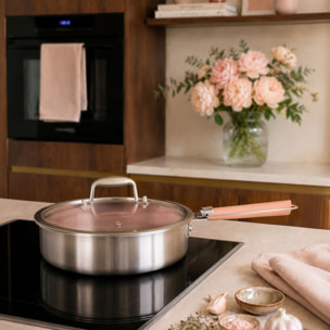 Sauteuse 24cm en acier inoxydable et manche amovible rose AGLAE