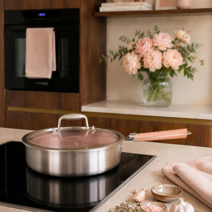 Sauteuse 24cm en acier inoxydable et manche amovible rose AGLAE