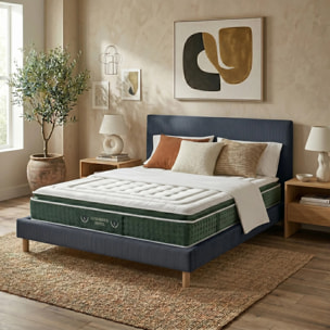 Ensemble matelas Jade & lit fixe Colisée | Mémoire de forme et ressorts ensachés | cadre à lattes | Bouclette | Camel