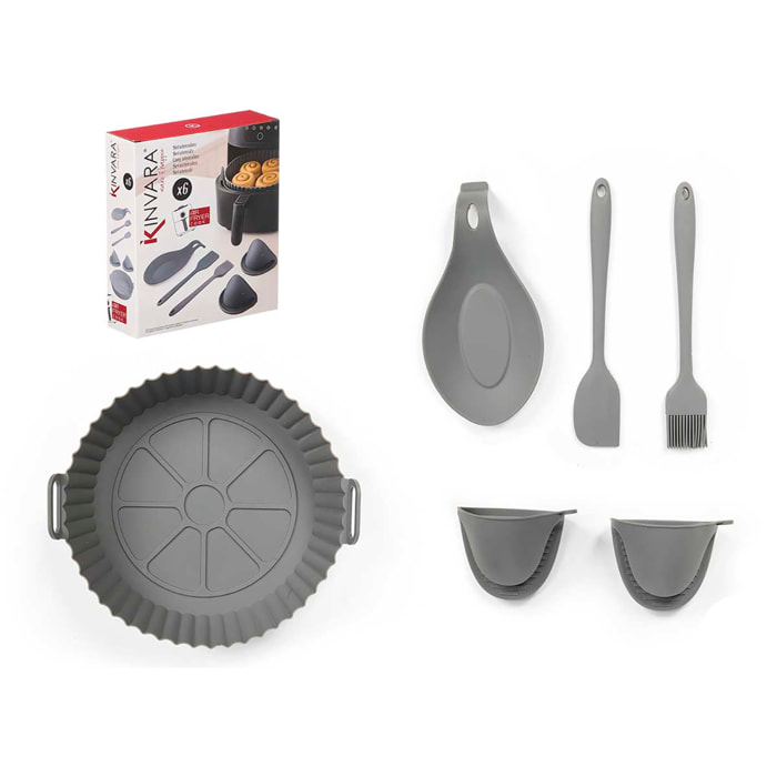 Set di 6 utensili in silicone per friggitrice ad aria.