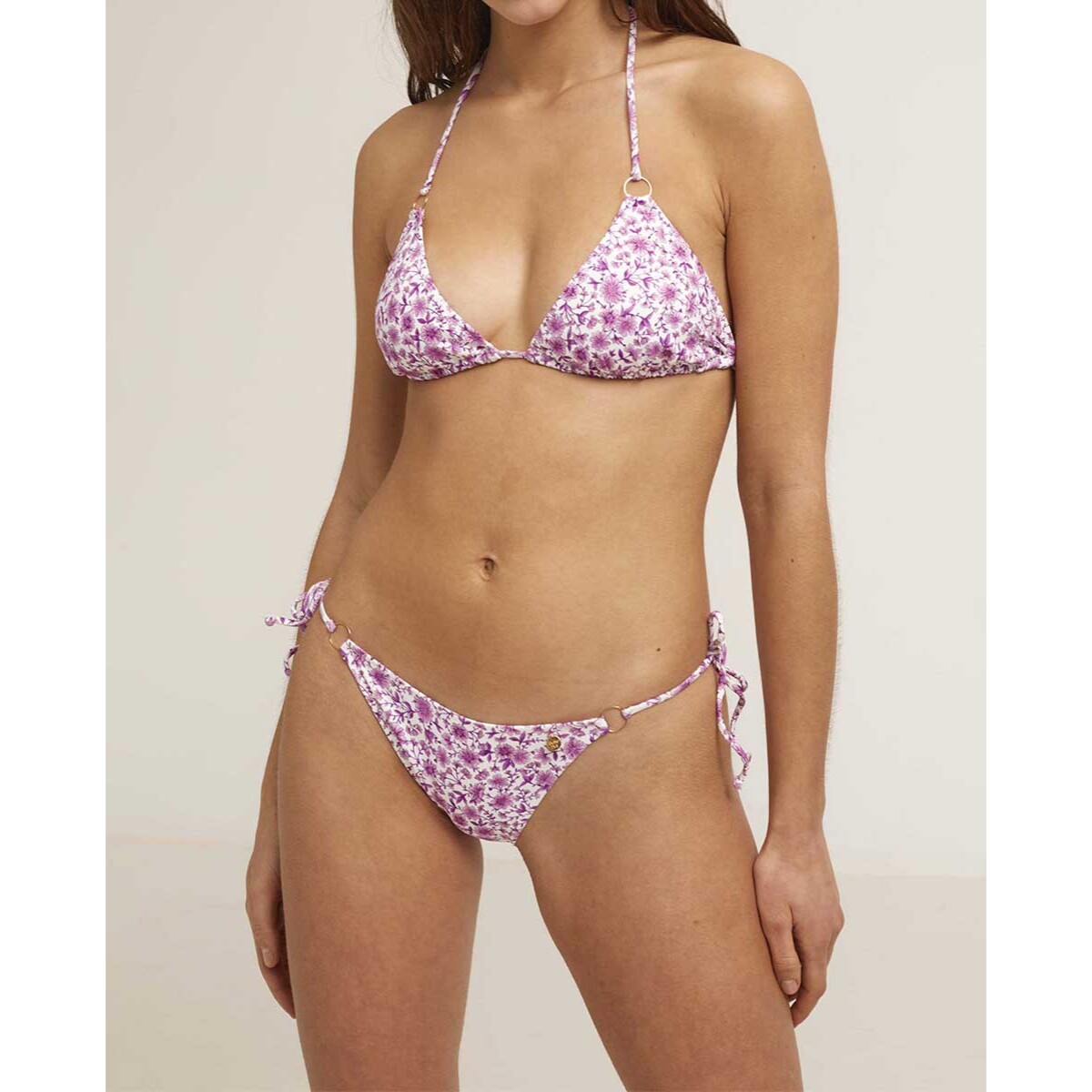 Top de bikini triangular de cortina con estampado de flores