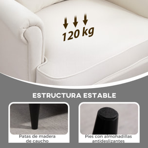 Sillón con Reposapiés Sillón Lectura con Respaldo Alto Capitoné Patas de Madera Almohada Acolchada y Tapizado en Lino Butaca para Salón Dormitorio Oficina Beige
