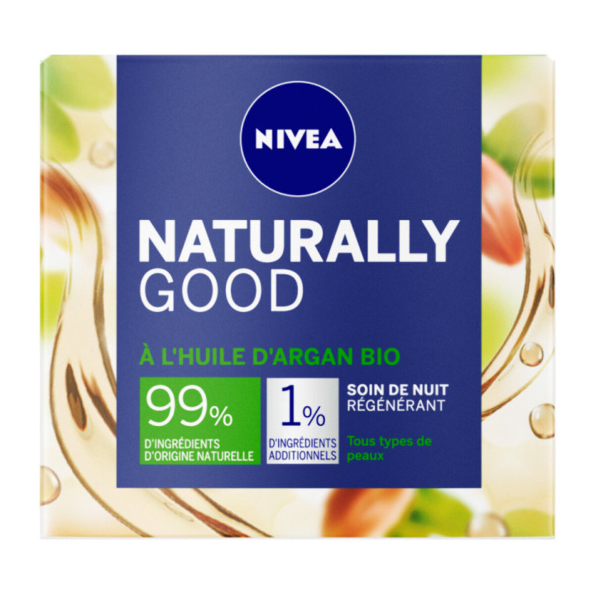 Pack de 2 - Crème visage nuit NIVEA Régénérante Huile d'Argan BIO Naturally Good 50ml