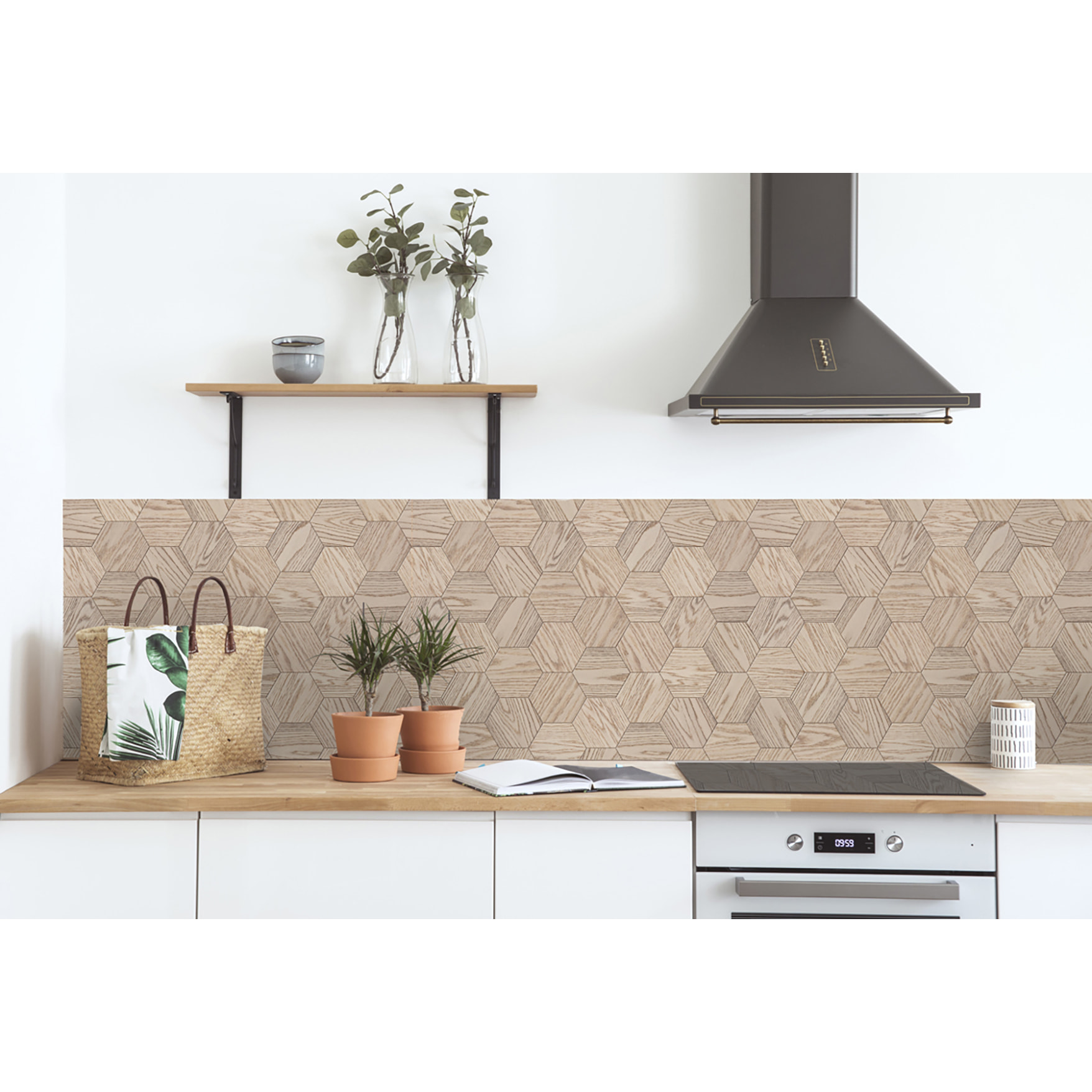 Stickers adhesivos de CERAMIKO - Hexágonos madera 5 50x100