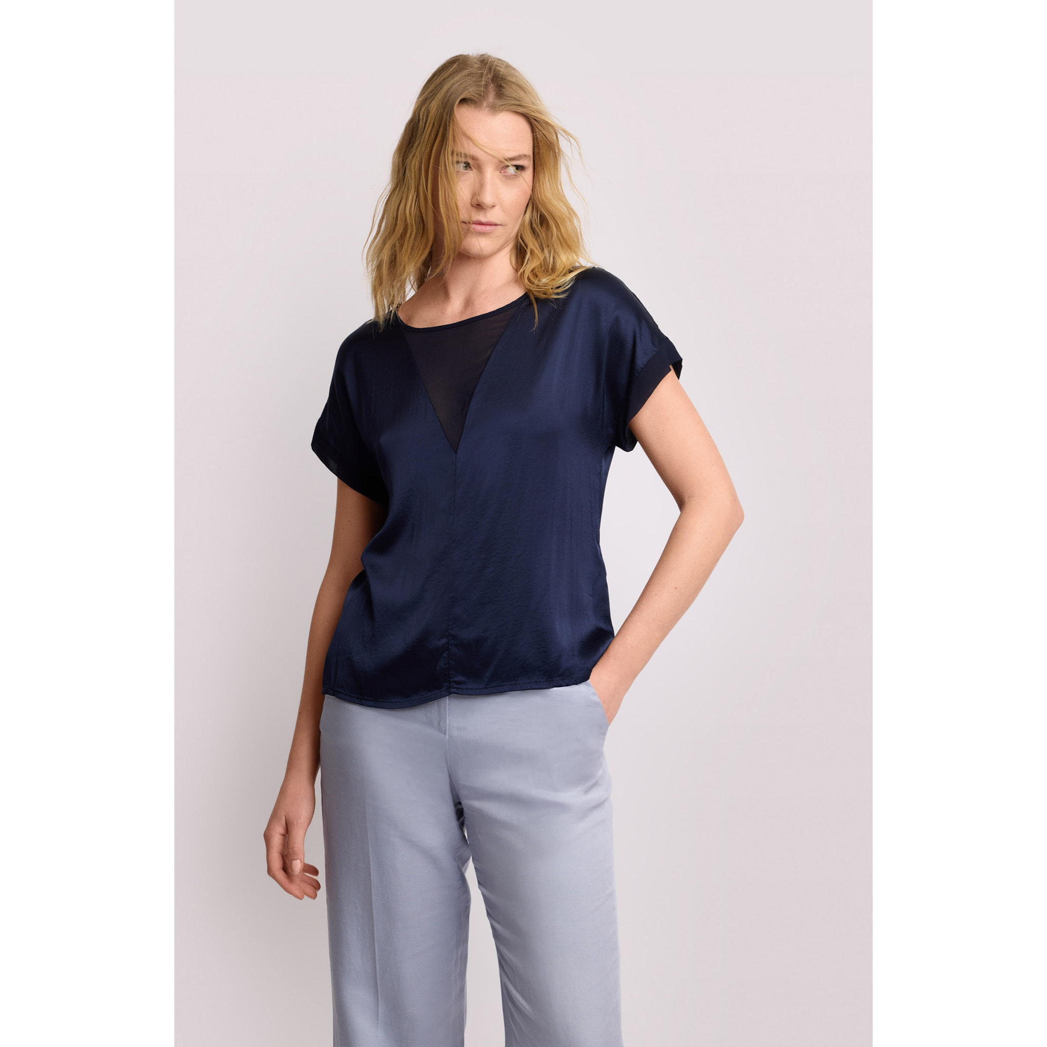 Kocca - Blusa con inserto Donna, Tinta unita, Girocollo