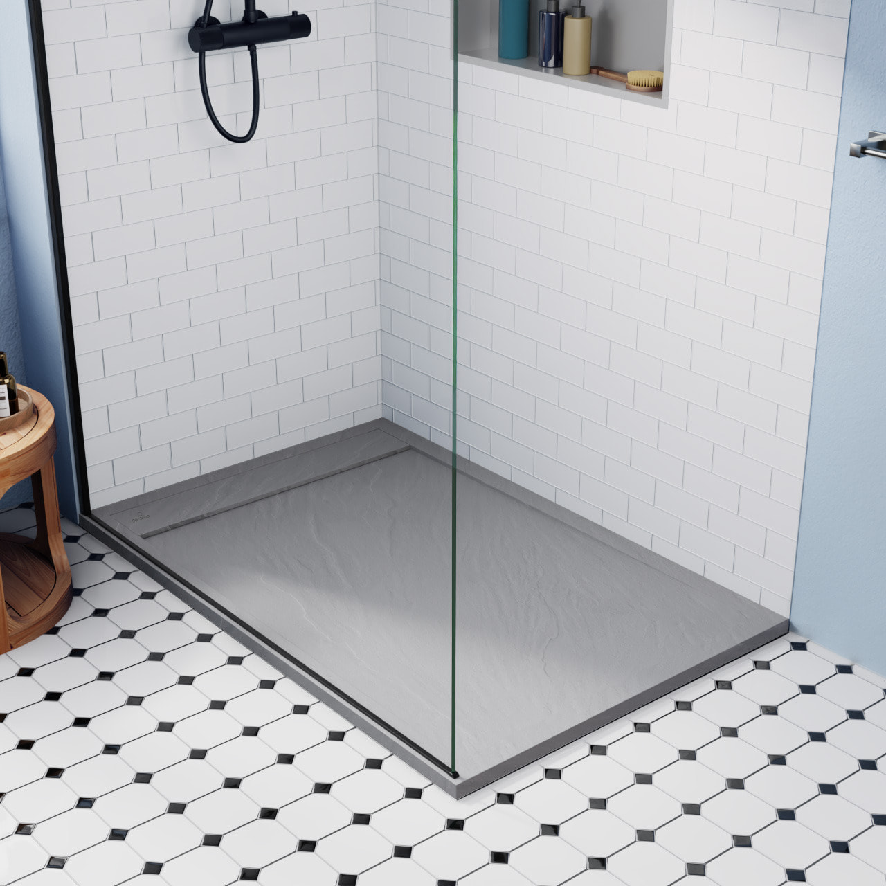 Alda Receveur de douche 120x90cm en pierre de synthèse durable, gris mat (ALD15-12090G)