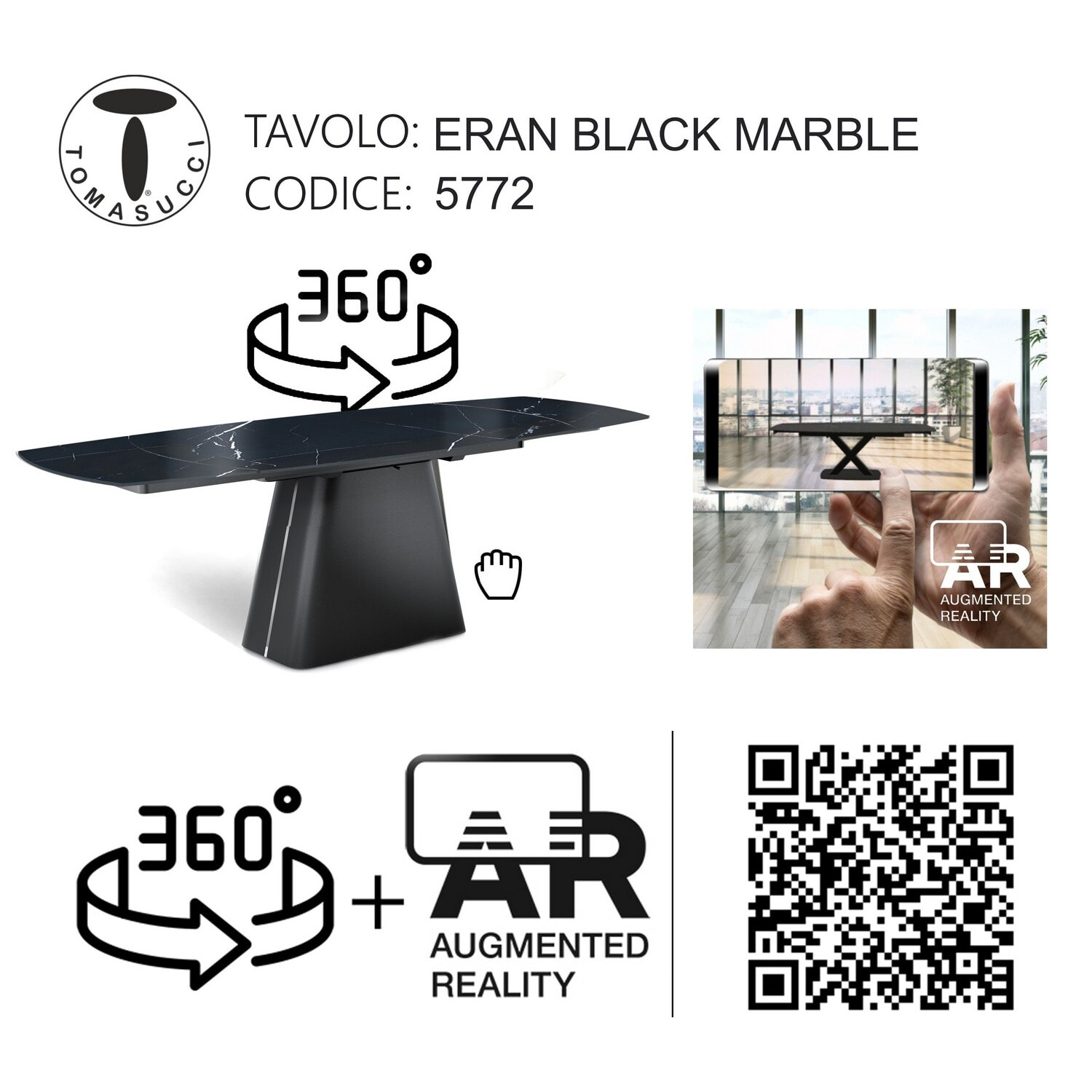 TOMASUCCI tavolo allungabile ERAN BLACK MARBLE