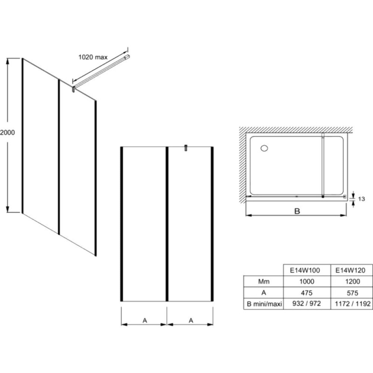 Paroi de douche Serenity noir mat
