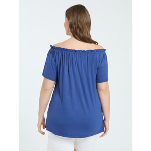 Fiorella Rubino - T-shirt off shoulders in jersey di viscosa - Blu