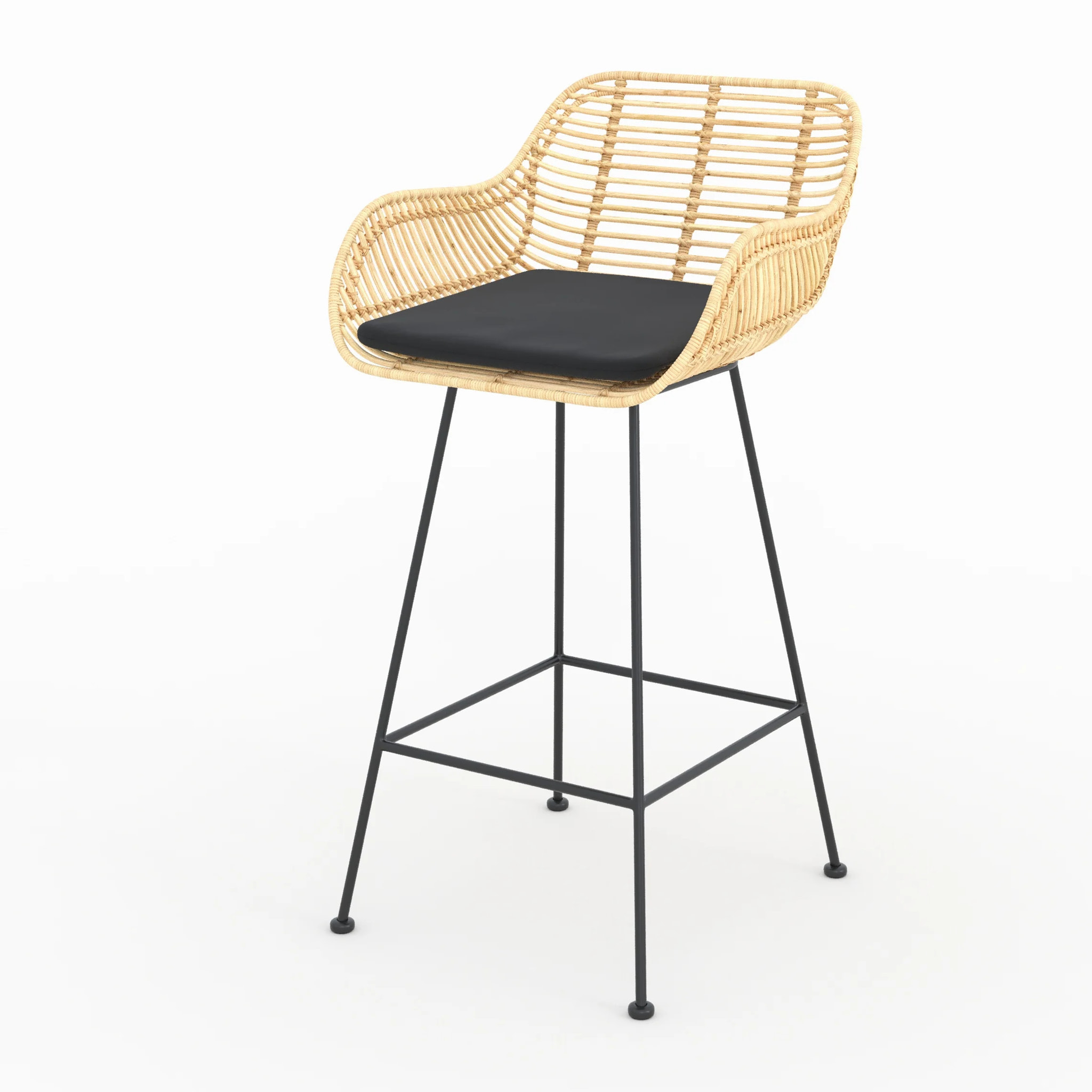 Lot de 2 chaises pour îlot central 66 cm en rotin et tissu noir - Pops