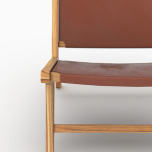 Fauteuil  en teck et cuir lisse marron - Kuna