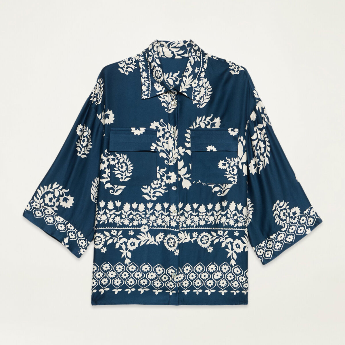 Oltre - Camisa de viscosa estampada - Azul