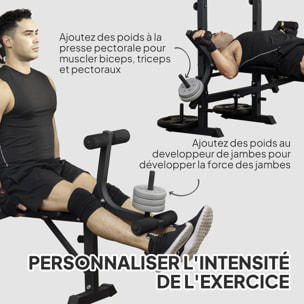 Banc de musculation complet multifonction réglable - poulie, support haltères, écarté pectoraux, banc - noir