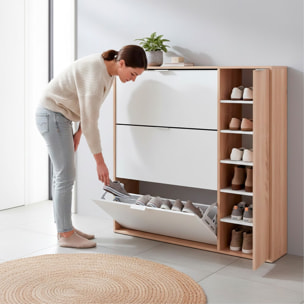 Scarpiera Salvaspazio A 3 Ribalte E 1 Anta Con Ripiani Mobile Porta Scarpe Da 30 Paia Per Ingresso Corridoio Cameretta 106x115x22 Cm Bianco E Rovere