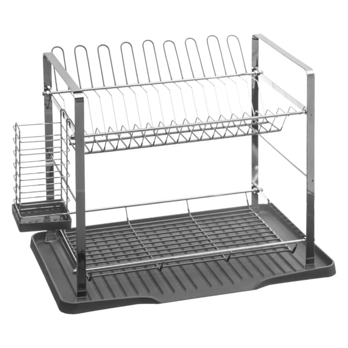 Égouttoir métal 2 niveaux avec plateau gris