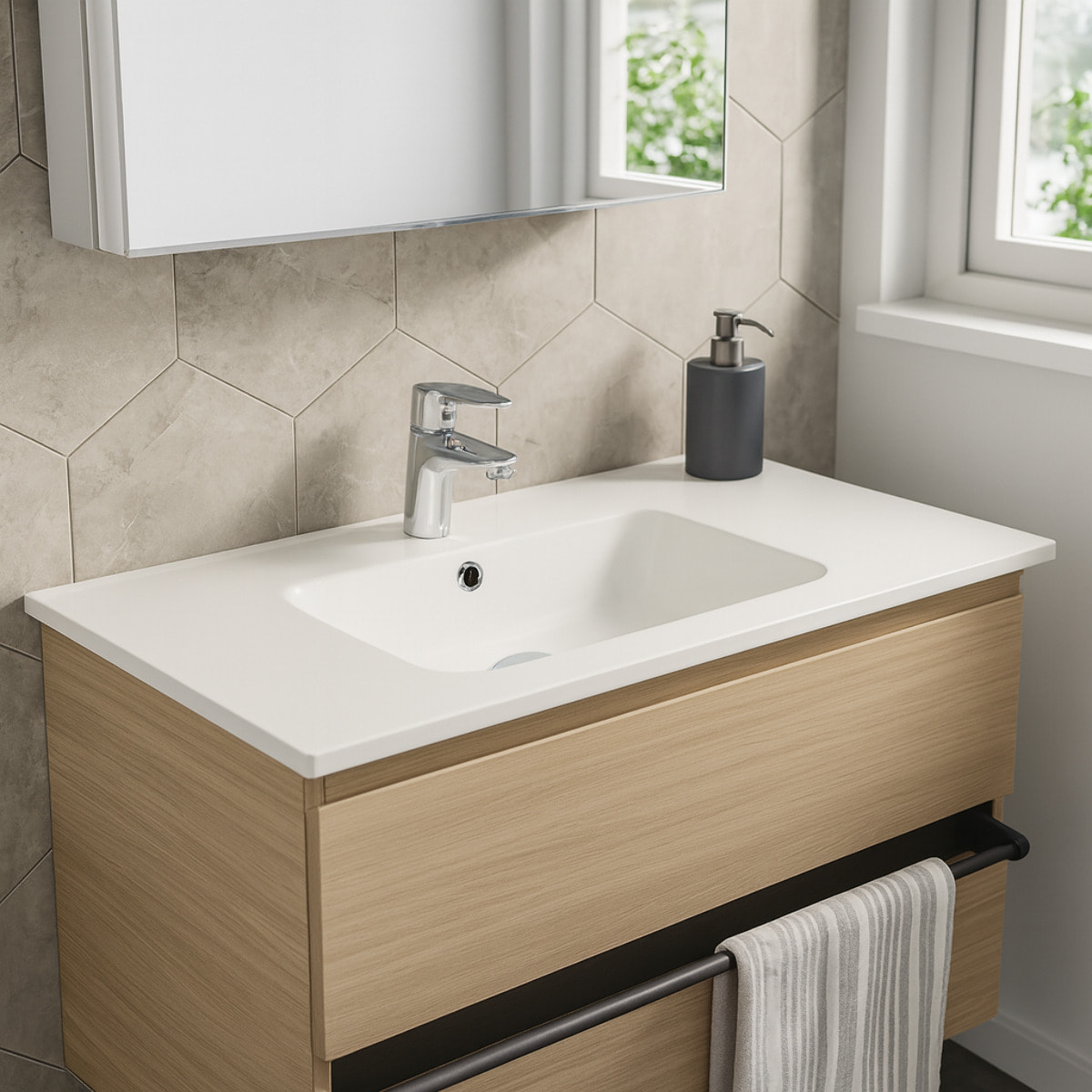 Lavabo Da Incasso Rettangolare Lavandino Bagno In Ceramica Design Moderno Elegante Per Top Bagno 101 x 46 cm Bianco