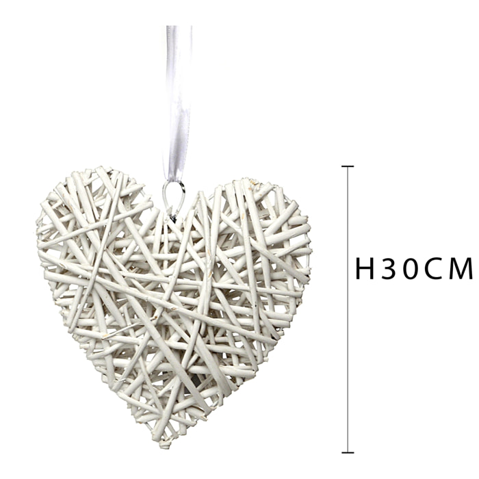 Cuore In Rattan Da Appendere. Altezza 30 Cm - Pezzi 6 - 30X30X6cm - Colore: Bianco - Bianchi Dino - Cuori Rattan E In Vari Materiali