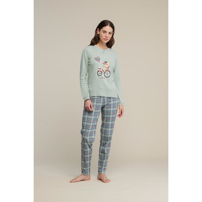 Pigiama donna yuppie christmas in caldo cotone con collo due bottoni Noidinotte