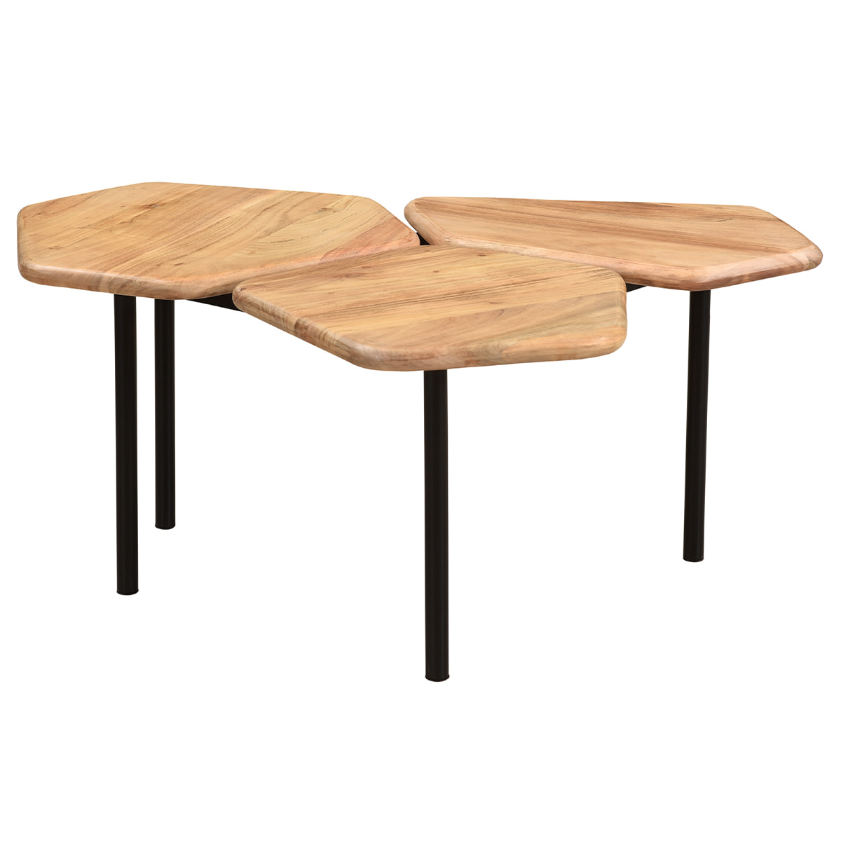 Table basse 3 plateaux bois massif et métal noir L95 cm SUZANE