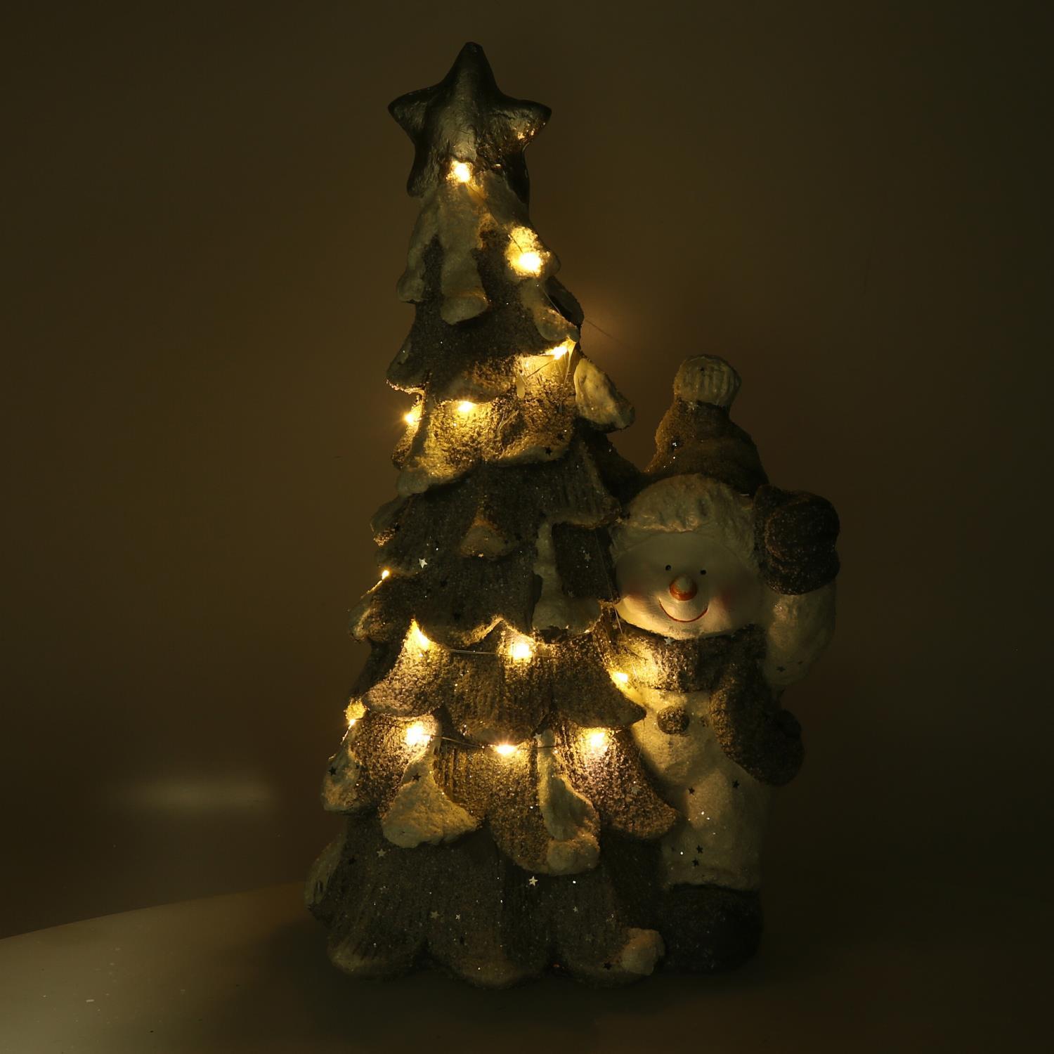 Albero in resina con led con pupazzo di neve bianco cm26x17,5h44