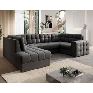 Nappa - Canapé panoramique d'angle droit 7 places convertible avec coffre en velours - Gris