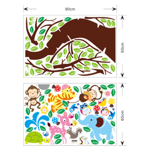 Stickers Muraux décoration adhésifs géant pour enfant - arbre, singes et éléphant