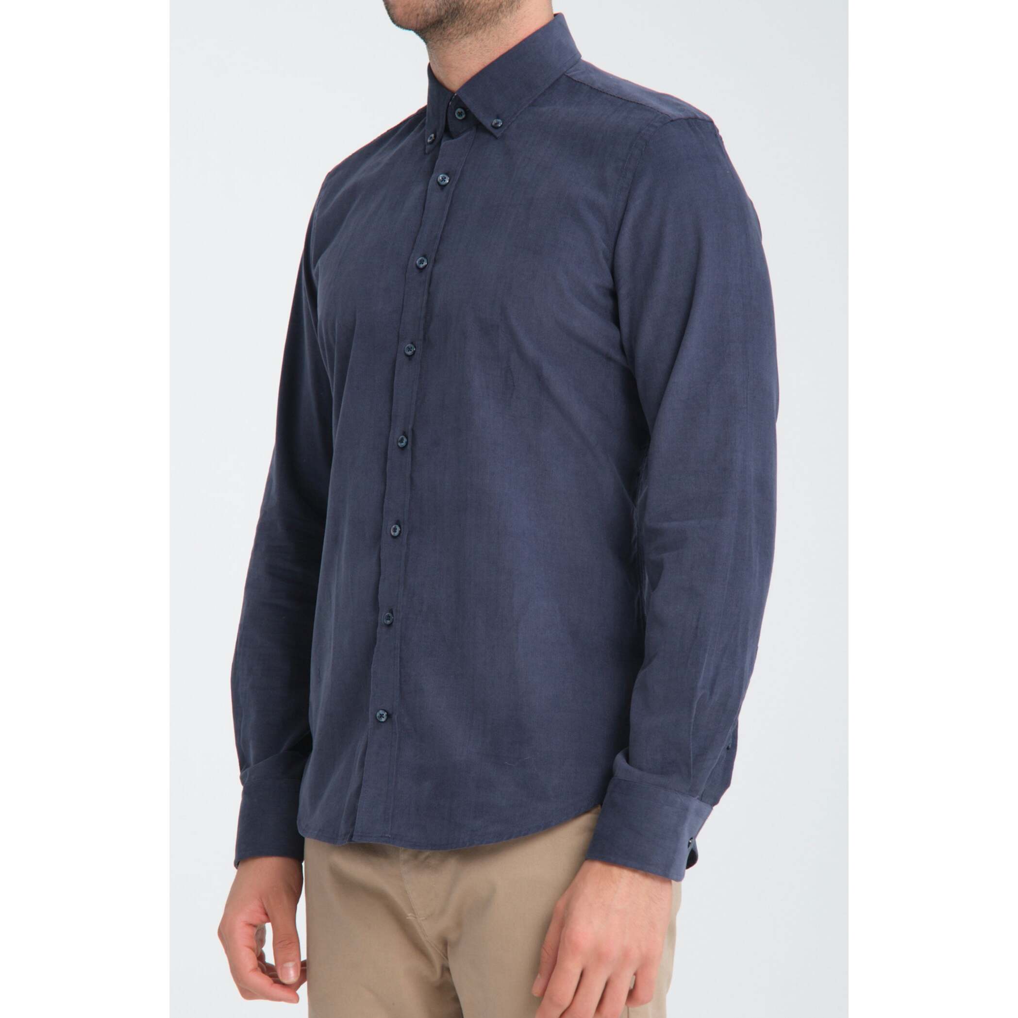 camicia uomo 1 bottone button down slim VELLUTO Unito Blu