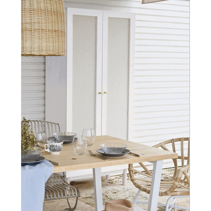 Armoire en bois massif et toile de lin blanc 180x80cm Hauteur: 180 Longueur: 80 Largeur: 40