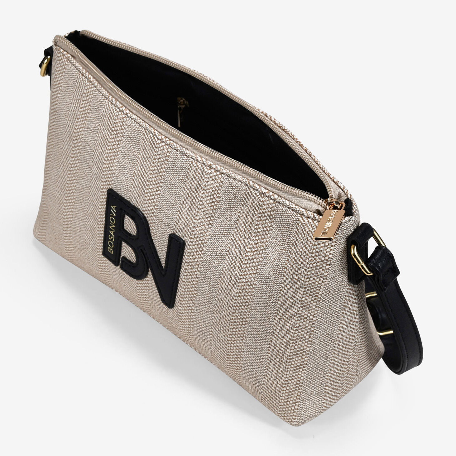 Bolso bandolera tostado con efecto rafia