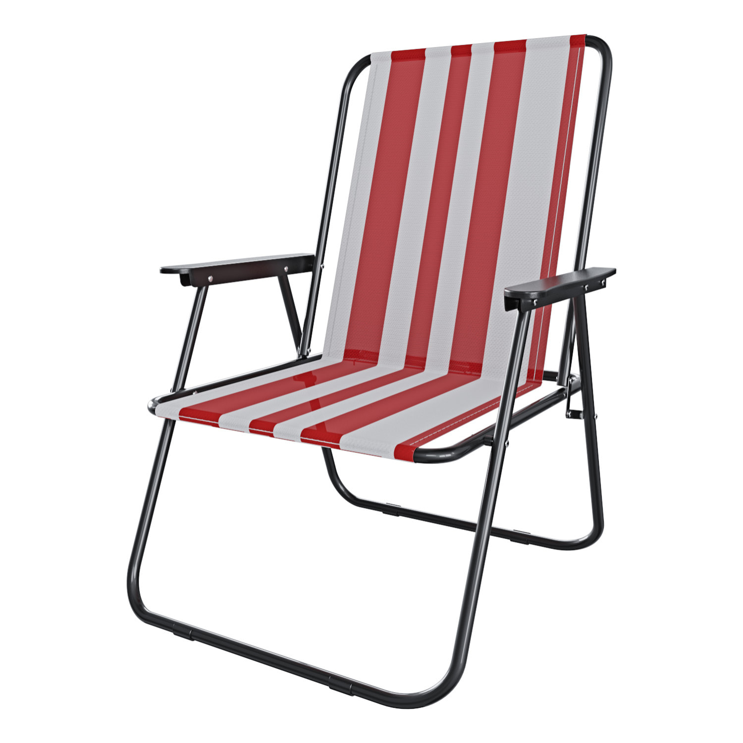 Sedia Pieghevole Da Spiaggia Campeggio Camping Leggera E Resistente In Metallo In Tessuto Oxford 600D Con Braccioli Seggiola Strisce Rosso