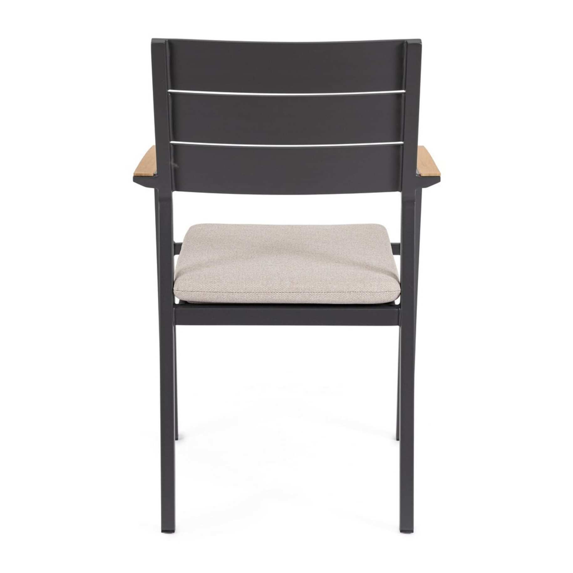 Set 4 sedie da giardino ZELMAR con cuscino tortora, braccioli effetto legno e struttura in alluminio antracite
