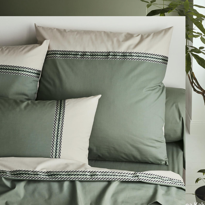 Taie d'oreiller en percale de coton à galon géométrique - Vert Olive
