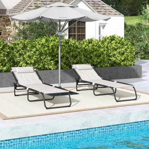 Conjunto de 2 Tumbonas Plegables Tumbonas de Jardín con Respaldo Ajustable en 4 Posiciones Carga 120 kg para Terraza Piscina Playa 197x58x30 cm Crema