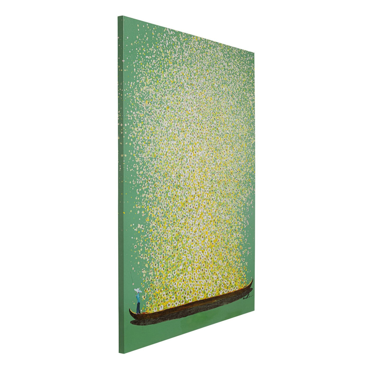 Tableau Touched fleurs pirogue vert et jaune Kare Design