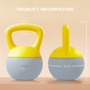 Kettlebell 6 Kg - prise ergonomique - entraînement musculaire & haltérophilie - PVC gris jaune