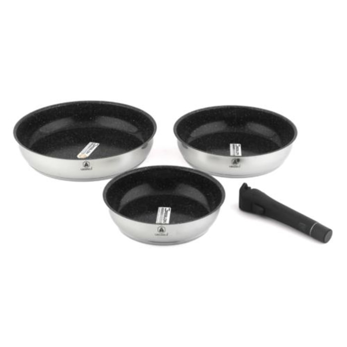 Set de 3 poêles inox amovible  antiadhésif - "Réactif"
