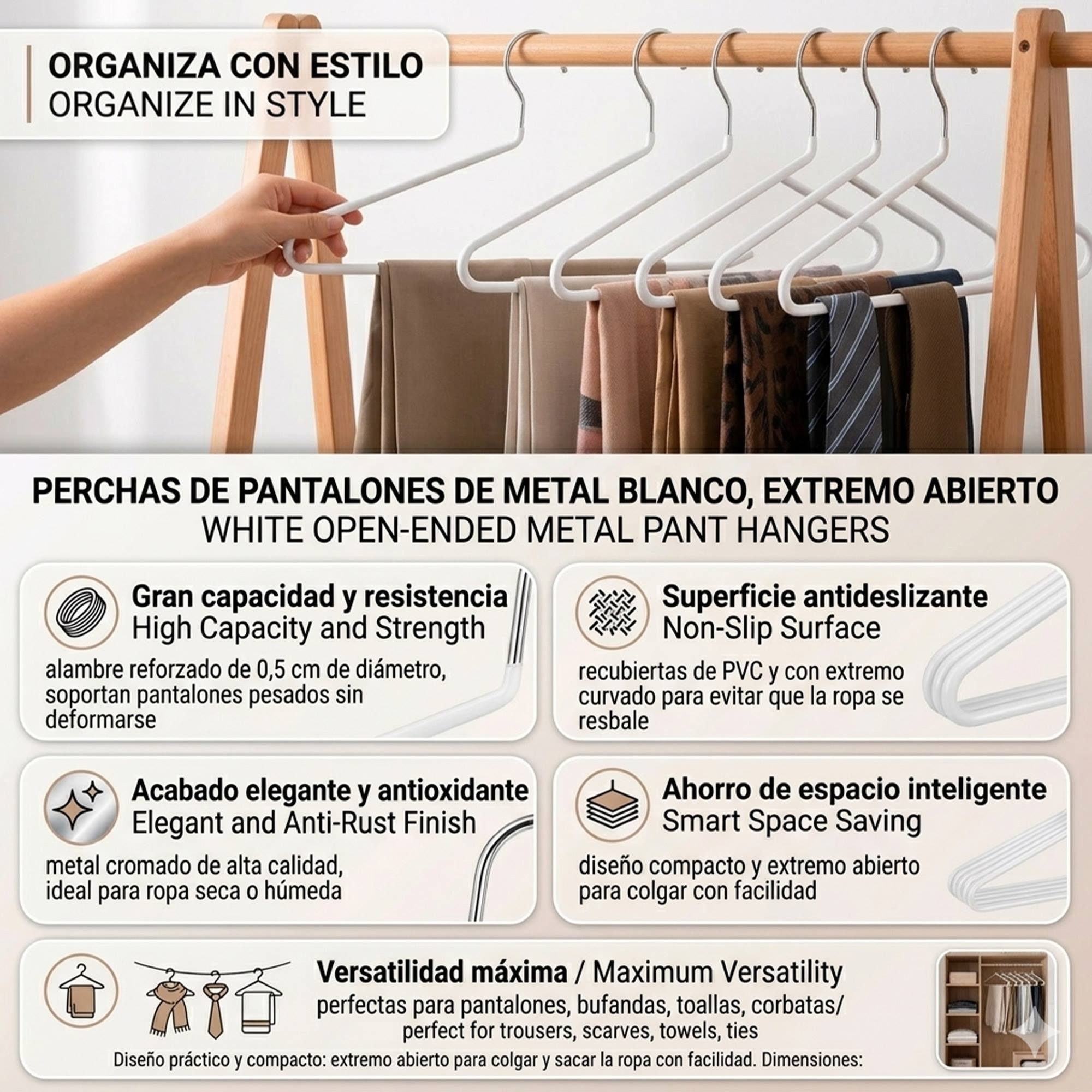 Set de perchas para pantalones con refuerzo - Antideslizante con recubrimiento de PVC