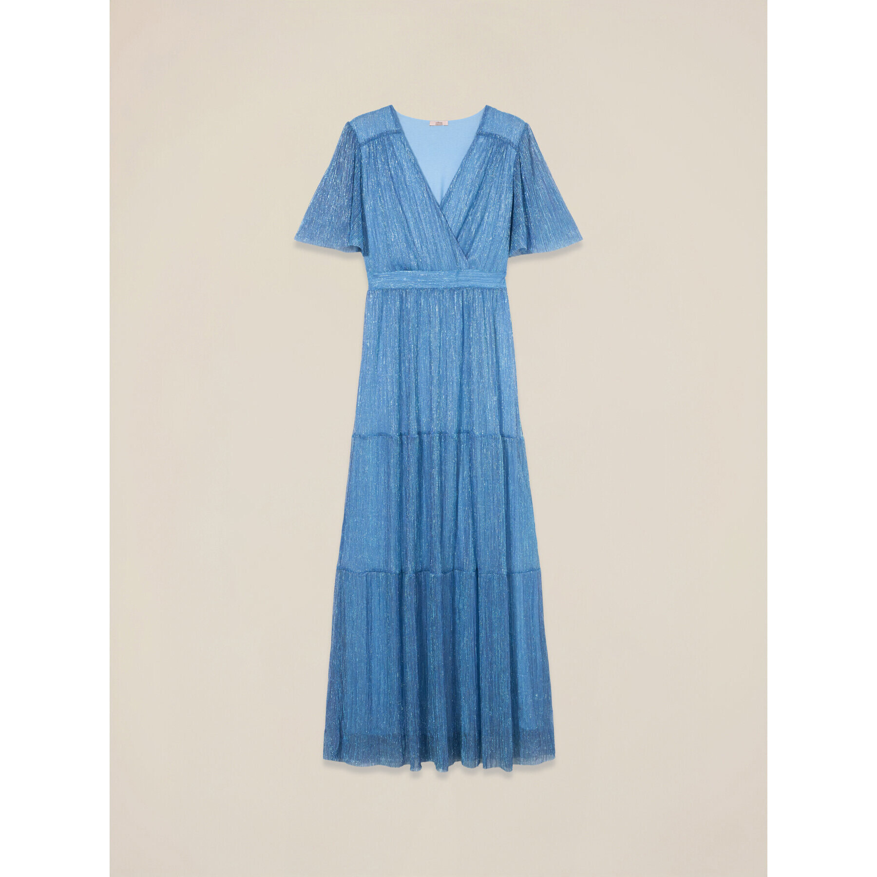 Oltre - Vestito lungo lurex plissé - Azzurro