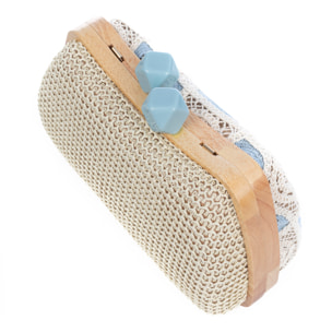 Bonamico Bolso bandolera Mujer. Fabricado en madera natural, algodón y paja trenzada.