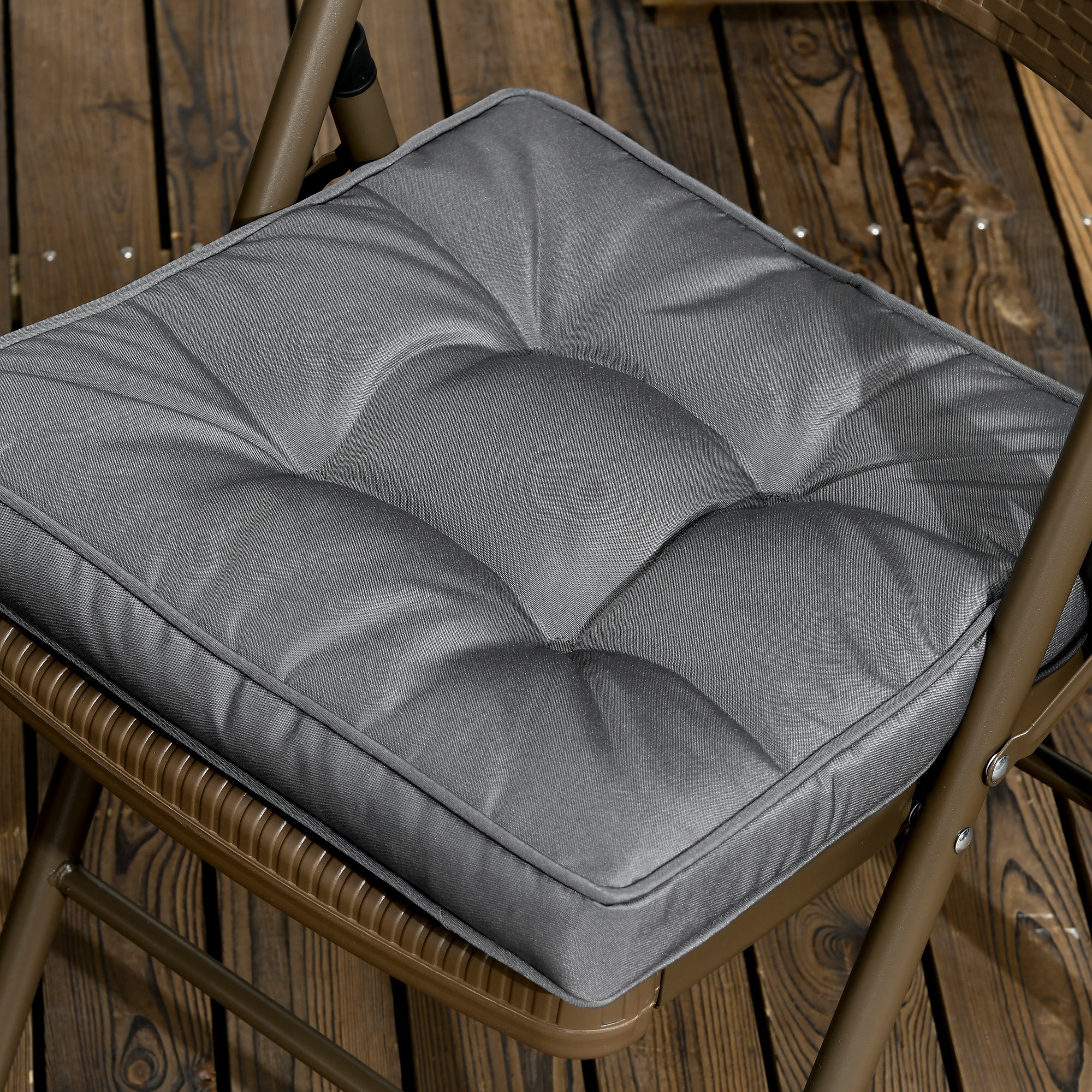 Conjunto de Cojines para Sillas de Comedor 42x42x5 cm Juego de 4 Piezas Cojines para Sillas de Jardín Impermeable con 2 Amarres de Fijación Gris Oscuro