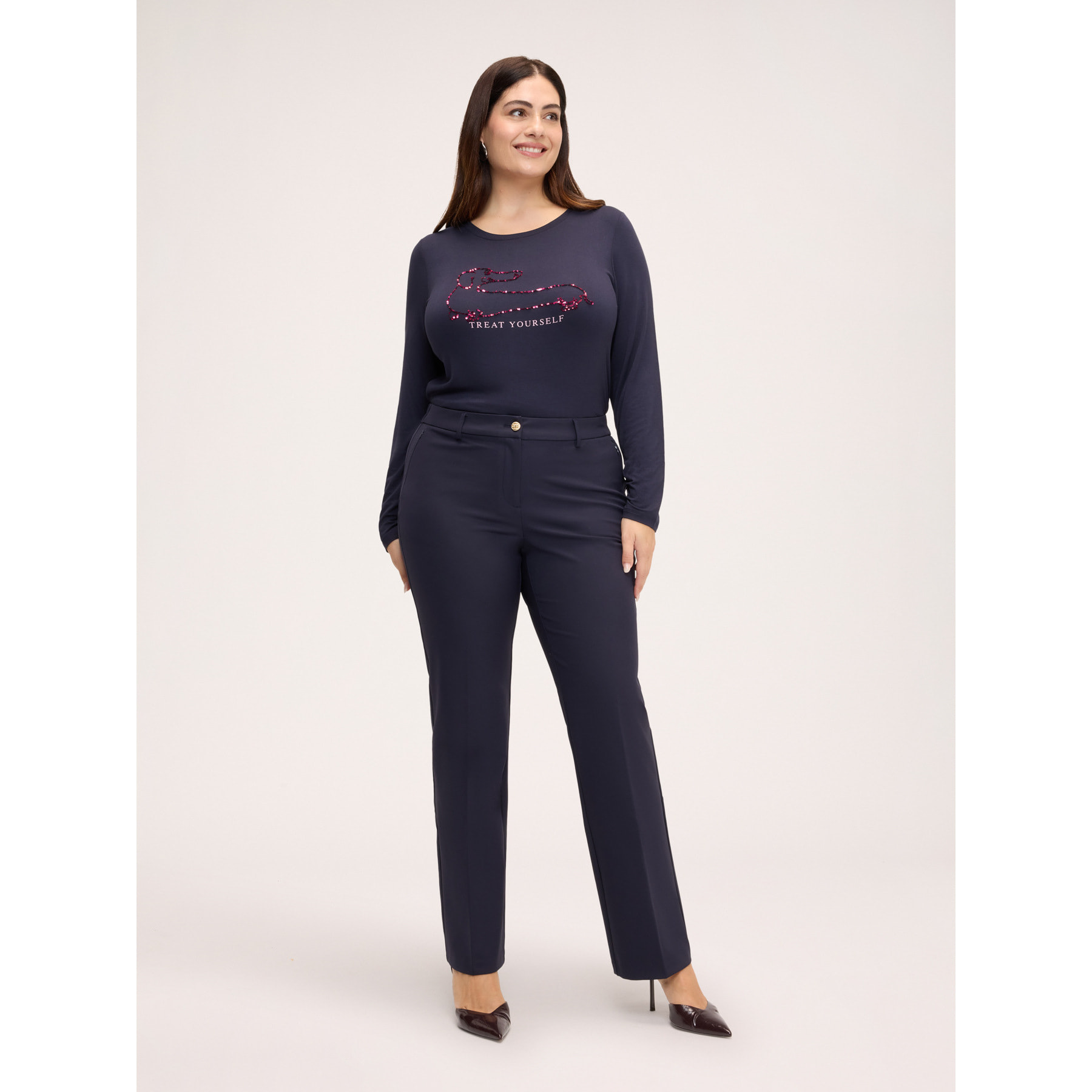 Fiorella Rubino - T-shirt con bassotto in paillettes e scritta - Blu