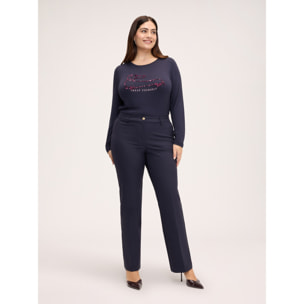 Fiorella Rubino - T-shirt con bassotto in paillettes e scritta - Blu