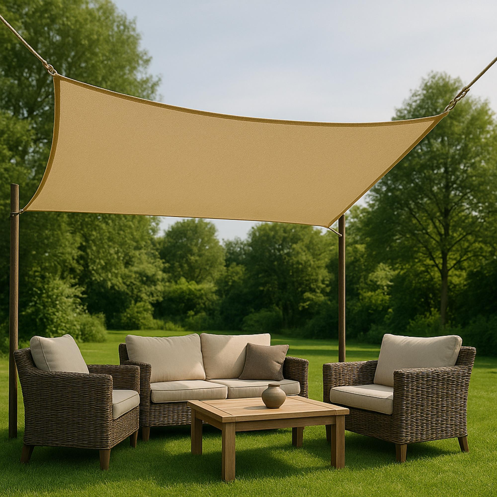 Well Home Paño de Sombra Cuadrado 30x30cm en Poliéster Crema con UPF 50+ y Ganchos de Metal