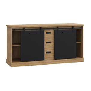 Buffet bas en bois effet chêne & noir L174cm - FACTORY