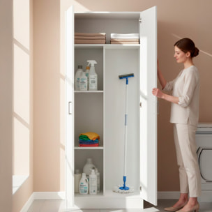 Armadio Multiuso Con 2 Ante Battenti e Ripiani Interni Armadietto Mobile Salvaspazio Per Bagno Lavanderia Ingresso 70 x 36 x 180.9 Cm Bianco