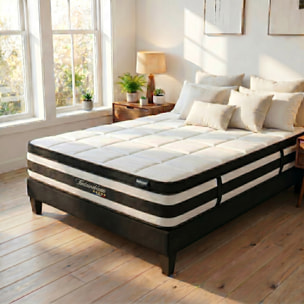 Ensemble Matelas Fontainebleau & Sommier KIT15, 25 cm, Ressorts Ensachés et Mousse polyuréthane, technologie Tri-Lattes, Soutien Ferme