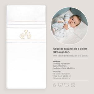 Triptico Cuna Parejita Elefante + Broche Bco/Beig
