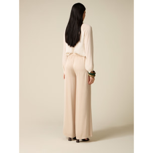 Oltre - Pantalones palazzo en raso de viscosa - Blanco
